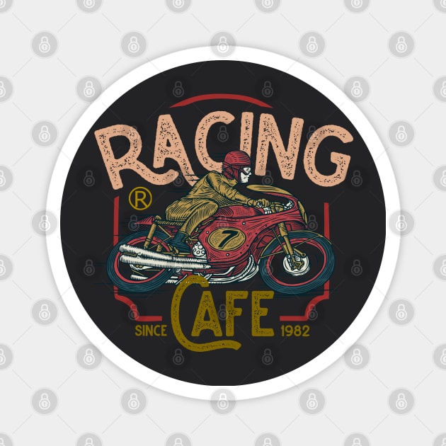 Racing cafe vintage motorcycle badge Magnet by SpaceWiz95